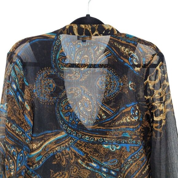 Venus Dress Sheer Peasant Resort Beaded V Mini Tunic Kaftan Paisley Brown Sz S/M - Picture 10 of 14